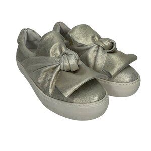 J/Slides Platform Metallic Sneakers Size 7.5 Knot Bow Detail Casual‎ Shoe